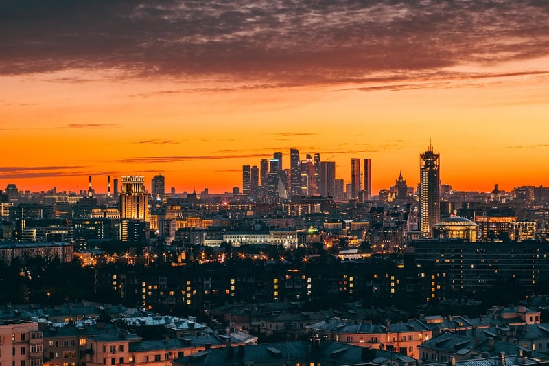 City skyline with walking path